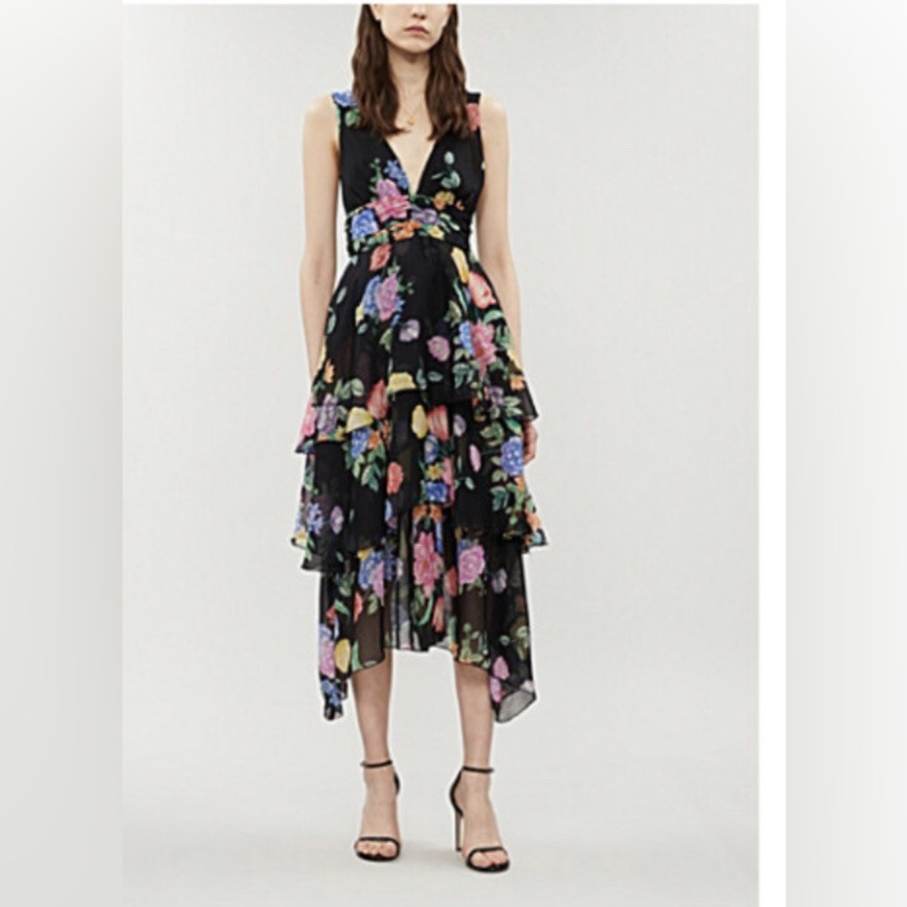 Topshop Floral Black Tiered Dress